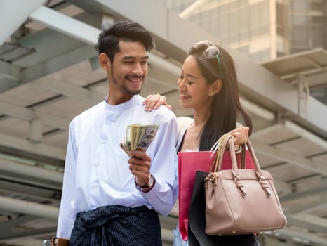 Young Burmese businessmen come to contact businesses and girlfriends come to travel and buy goods in big cities photo