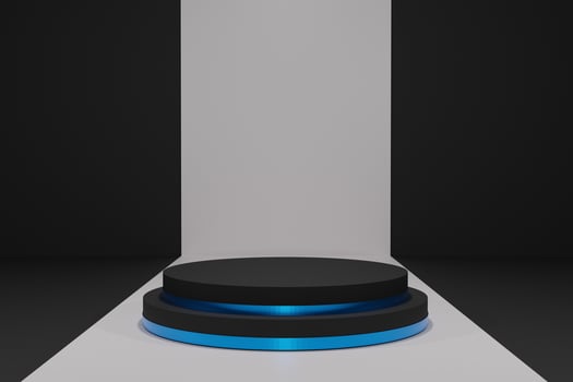 Cylinder podium minimal on dark background. Product presentation, Mock up, Stage pedestal or Platform. 3d rendering photo