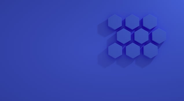 Hexagon grid on blue wall minimal background for premium product -3D render. photo