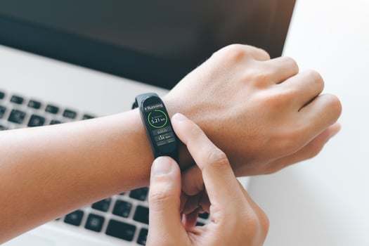 Hands with heart icons, Smartwatch on hand photo