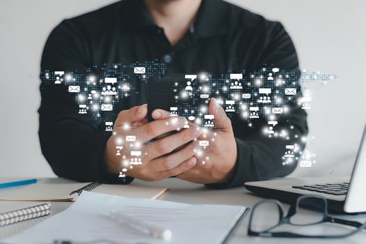 Business ideas, businessmen with smartphones, interface technology, global connectivity. photo