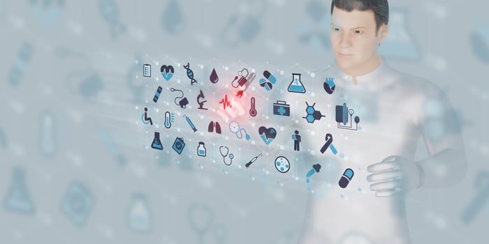 Doctor and treatment hologram display Healthcare network innovation and technology 3d illustration photo