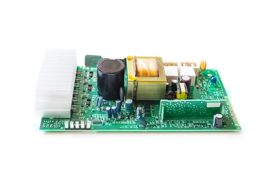 Electronic circuit board isolated in white background. photo