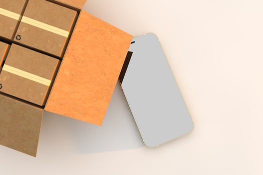 phone with cardboard. 3D Render photo