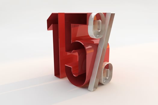 15 percent sign 3d number red. 3D Render photo