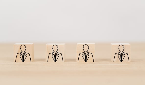Group of wooden cube block with icon people for employment concept photo