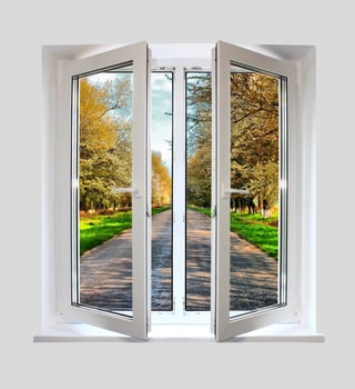 open plastic window with a kind on road photo