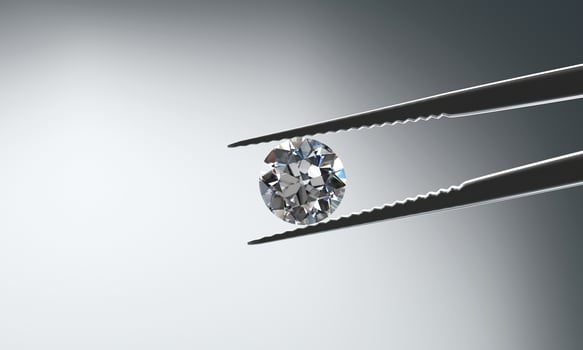 Diamond in tweezers isolated on a glossy background, 3d rendering photo
