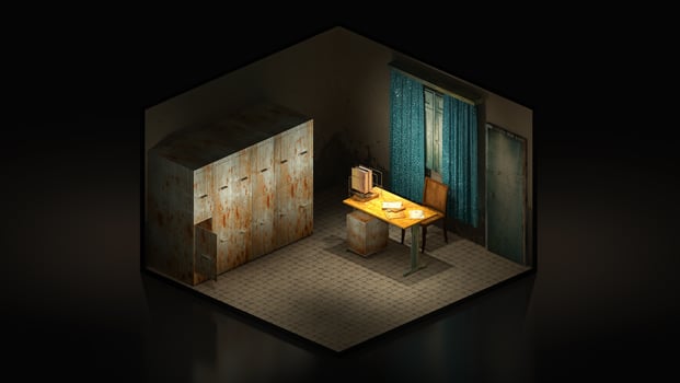 Horror and creepy mortuary in the hospital .3D rendering.,3d illustration Isomatric. photo