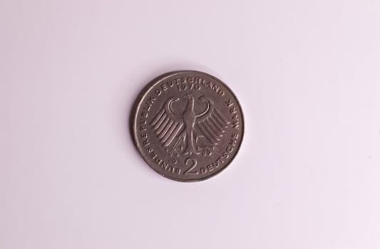 Single 2 DMark coin of the no longer current currency Deutsche Mark from Germany photo