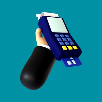 3D illustration of a hand gesture holding a credit card payment photo