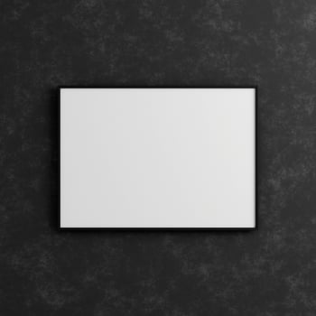 Modern and minimalist horizontal black poster or photo frame mockup on the industrial black wall. 3d rendering.