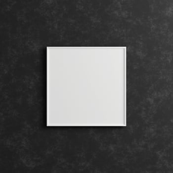 Modern and minimalist square white poster or photo frame mockup on the industrial black wall. 3d rendering.