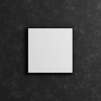 Modern and minimalist square black poster or photo frame mockup on the industrial black wall. 3d rendering.