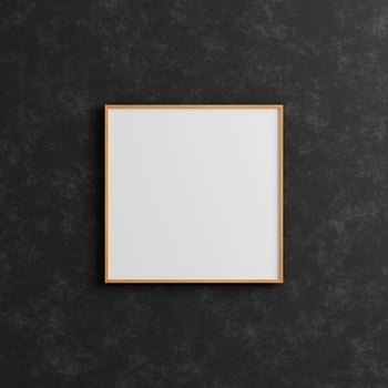 Modern and minimalist square wooden poster or photo frame mockup on the industrial black wall. 3d rendering.