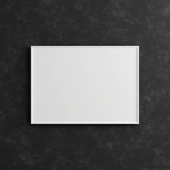 Modern and minimalist horizontal white poster or photo frame mockup on the industrial black wall. 3d rendering.