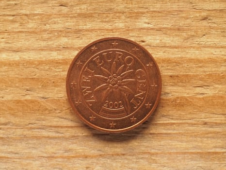 2 cents coin showing Edelweiss flower, currency of Austria, EU photo