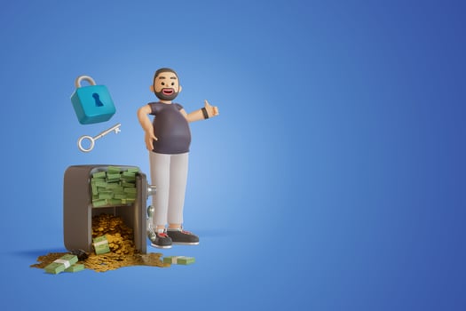 3D Render illustration men and safes keep crypto and bank lock photo
