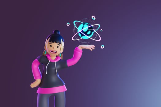 women spreading her hand to the holographic world. 3D, Render, illustration photo