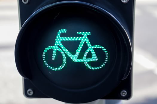 Green and red traffic lights for pedestrian and bicycles photo