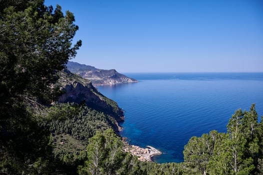 landscape of Majorca with view to the small fishing village Port de Valldemossa photo