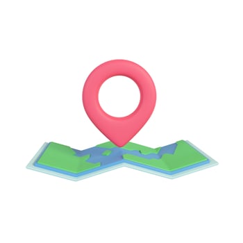 A red pin pinned to a paper map. route finder concept. 3D Rendering. photo