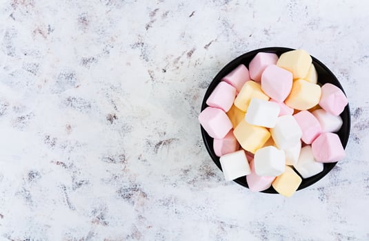 Marshmallow on white background. Top view photo