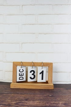 wooden calendar set on the 31 of December. photo