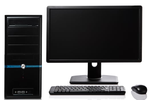 Personal computer with monitor, keyboard and mouse photo