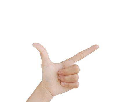 Close up Asian female hand show counting hand, pistol sign gun, sign thumb index finger arm and photo