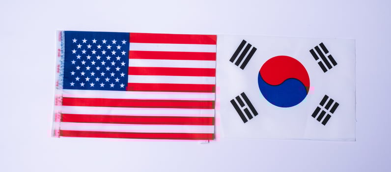 America against Korea flags. freindship, war, conflict, Politics and relationship concept photo