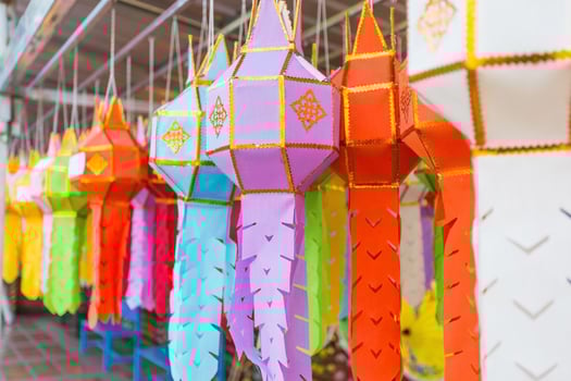 Colorful paper lamp or Lanna paper lamp was showed in traditional festival in Northern of Thailand. photo