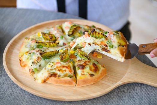 Pizza avocado, Homemade pizza italian is cooked traditional food, Pizza cheese on plate photo