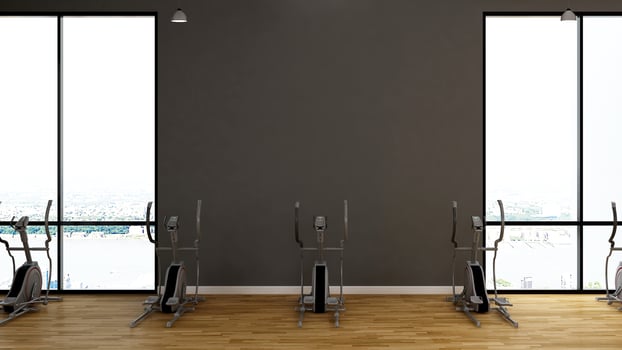 Modern gym interior design - modern minimalist concept in 3d render photo