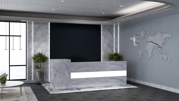3D Render Reception Room - modern minimalist interior design concept photo