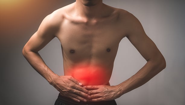 male patient with pain Abdominal pain, bone, tendon, pain Medical concept injury photo