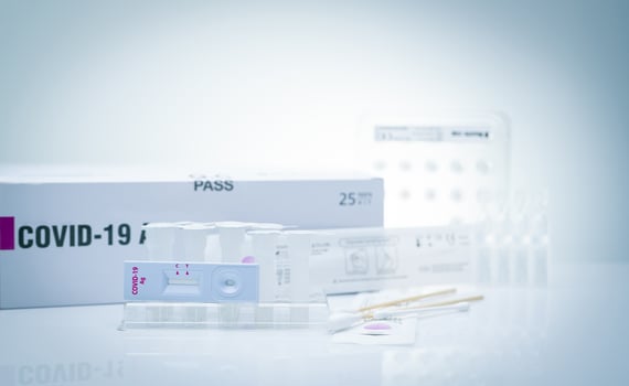 Covid 19 antigen self test for nasal swab. Antigen test kit for home use to detection coronavirus infection. Rapid antigen test. Corona virus diagnosis. Medical device for covid-19 Antigen test. photo