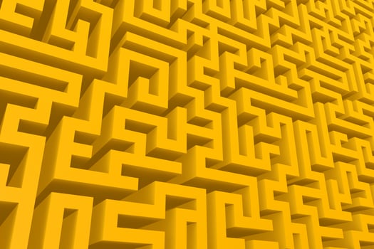 Yellow labyrinth 3d background. Isometric endless maze three dimensional pattern photo