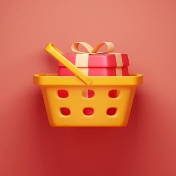 Shopping cart with gift. 3d illustration photo