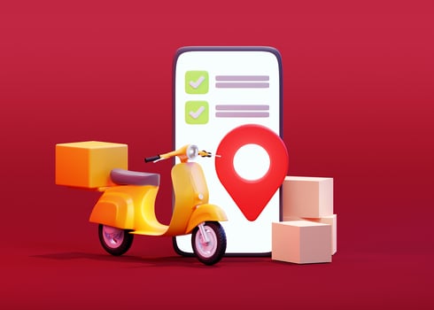 Fast delivery by scooter on mobile. 3d illustration photo