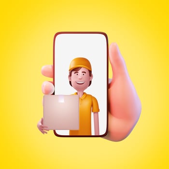 Hand holding mobile smart phone shopping concept. 3d render photo