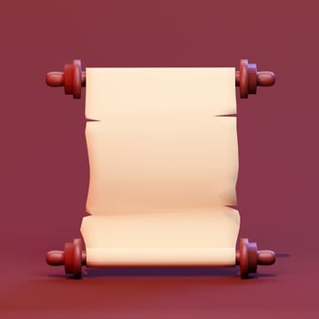 Vertical scroll or parchment with wooden handles. 3d render photo