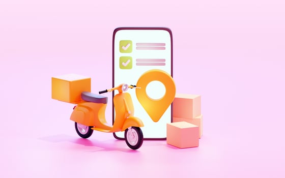 Mobile delivery concept with yellow scooter. 3d render photo