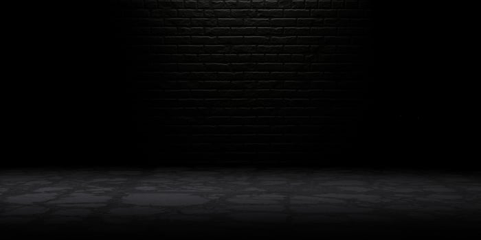 Dark room with grunge floor background. 3d render photo