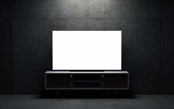 TV blank screen on tv stand. 3d render photo