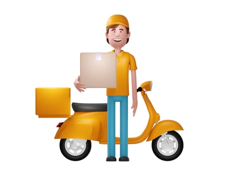Delivery service by motorcycle, 3d render photo