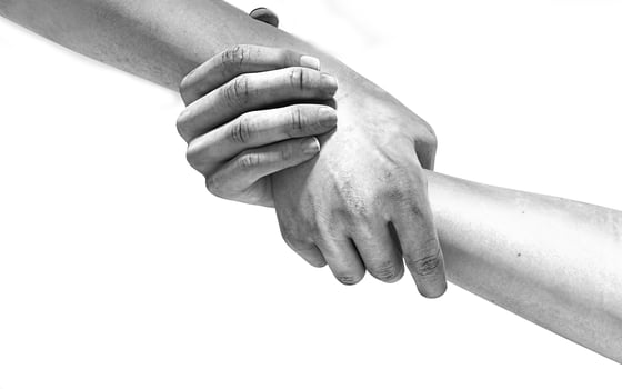 Black and white image of the hands of two people at the time of rescue 3d illustration photo