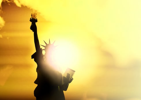 New York statue of liberty in the sunset 3d render photo