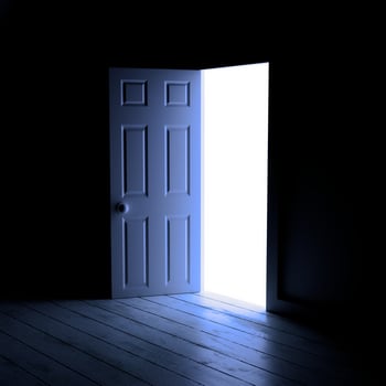 Light entering through door 3d render photo