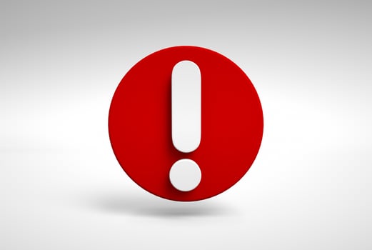 3D red exclamation danger sign. Attention sign icon. Hazard warning attention sign. On white. photo